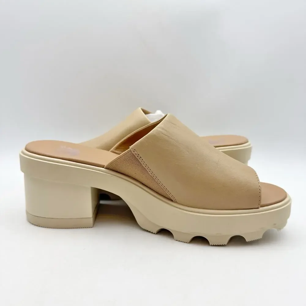 Sorel Womens Joanie Heel Slide Sandal US 7.5 EU 38.5 Beige Tan Leather EUC